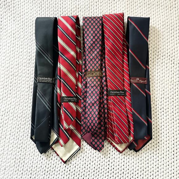 Bundle Lot Set 5 Designer Men Ties Christian Dior Roots Etienne Aigner Slim - Picture 5 of 7